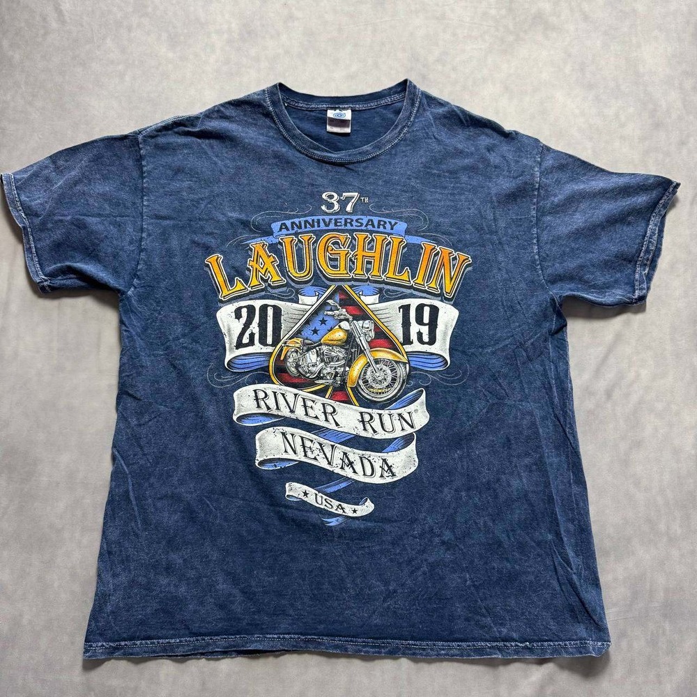 Colortone Laughlin River Run 2019 Nevada Motorcycle T-Shirt Mens XL Blue‎